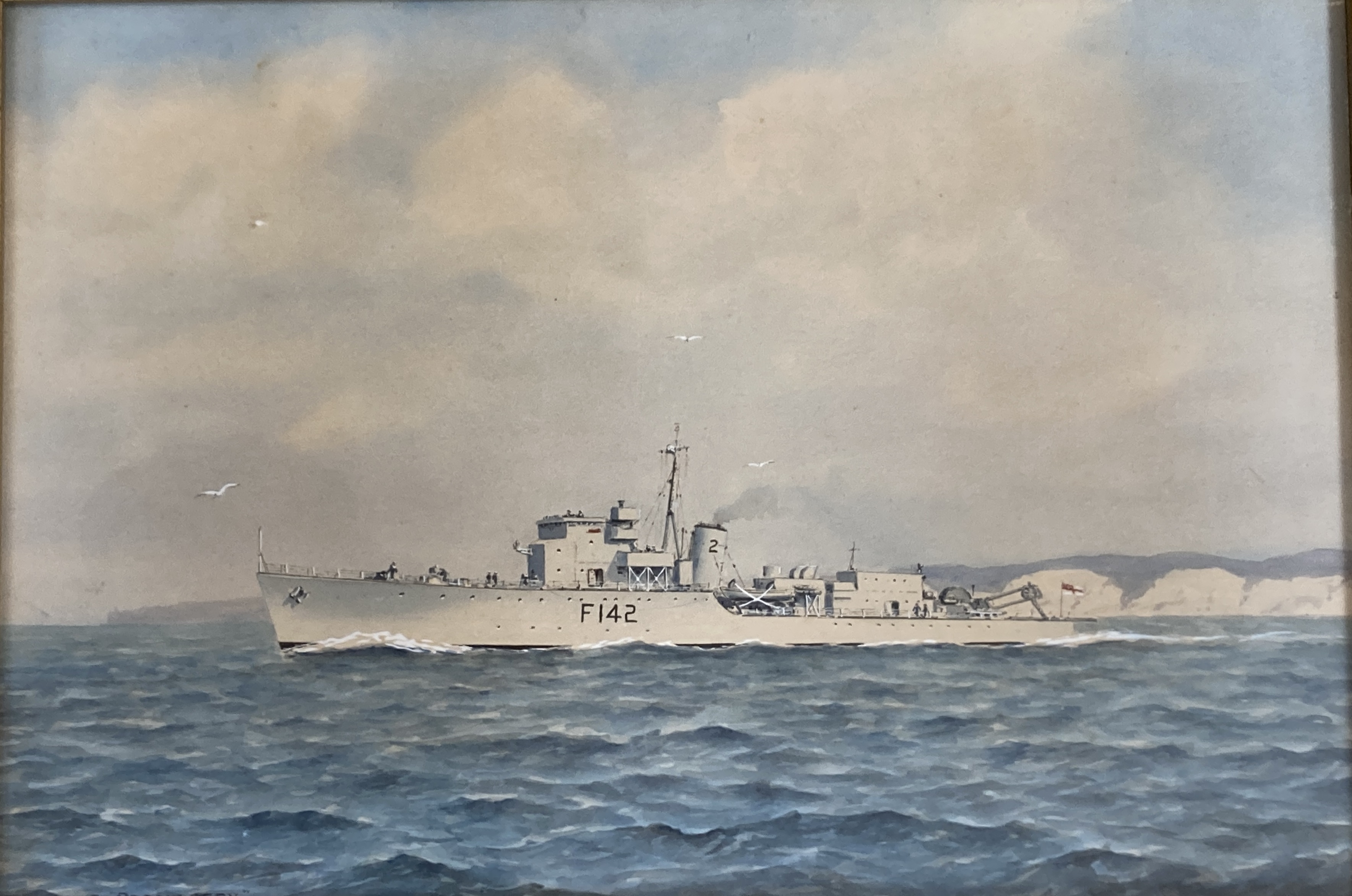 Cdr Eric Erskine Tufnell RN (1888-1978), watercolour, HMS Brocklesby, signed, 25 x 36cm